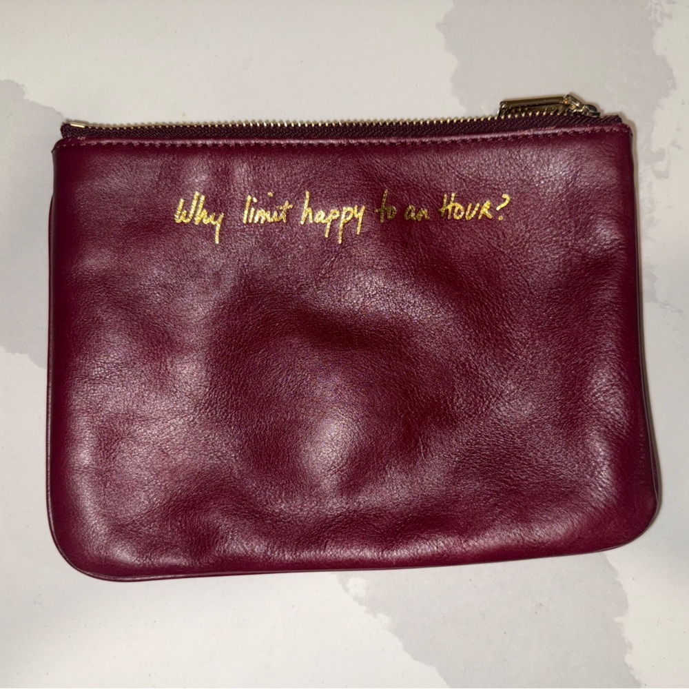 Rebecca Minkoff Burgundy Leather Pouch Gold Text Why Limit Happy to an Hour?